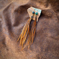 Long Feather Earrings with Turquoise Stones & Hooks – SALE!